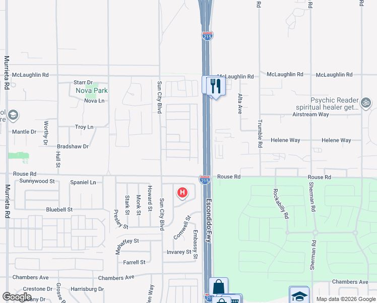 map of restaurants, bars, coffee shops, grocery stores, and more near 26884 Tropicana Drive in Menifee