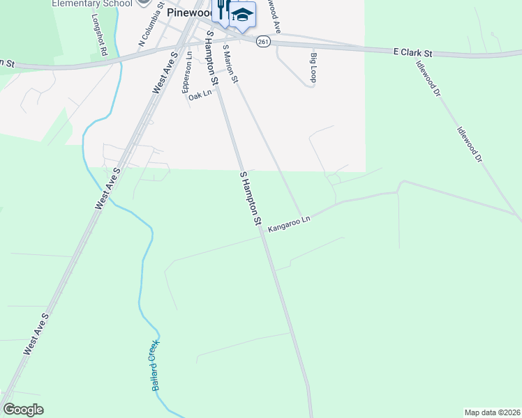 map of restaurants, bars, coffee shops, grocery stores, and more near 535 South Hampton Street in Pinewood