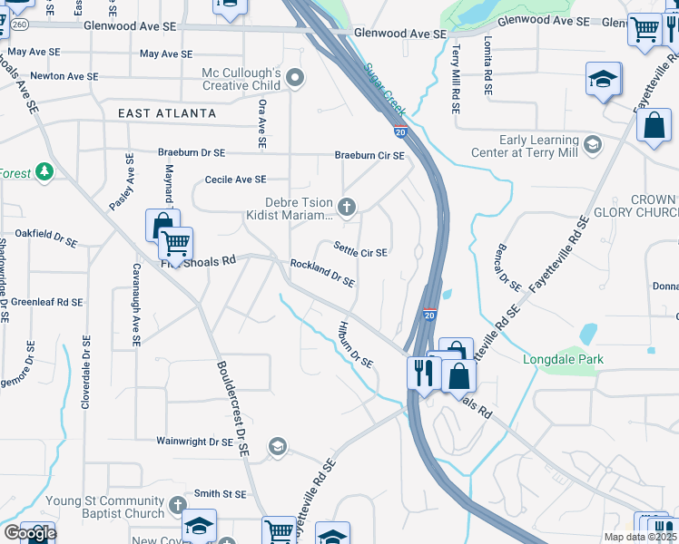 map of restaurants, bars, coffee shops, grocery stores, and more near 1770 Rockland Drive Southeast in Atlanta