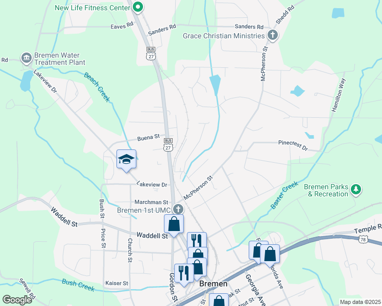 map of restaurants, bars, coffee shops, grocery stores, and more near 432 North Georgia Avenue in Bremen