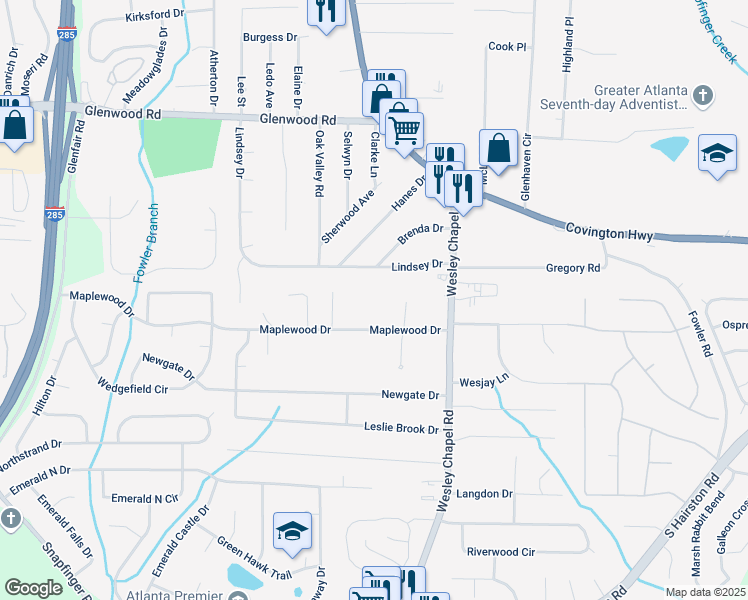 map of restaurants, bars, coffee shops, grocery stores, and more near 4202 Maplewood Drive in Decatur