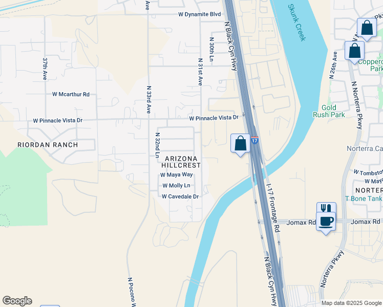 map of restaurants, bars, coffee shops, grocery stores, and more near 3115 West Bajada Drive in Phoenix