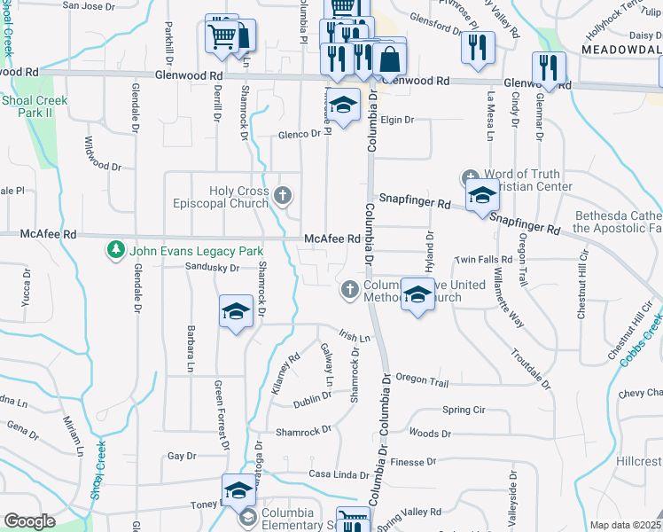 map of restaurants, bars, coffee shops, grocery stores, and more near 2029 Oak Park Lane in Decatur