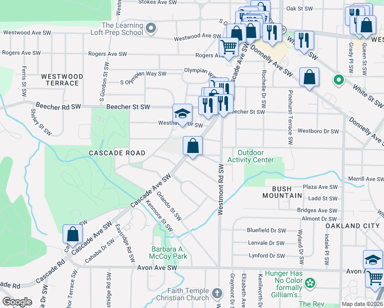 map of restaurants, bars, coffee shops, grocery stores, and more near 1575 Montreat Avenue Southwest in Atlanta