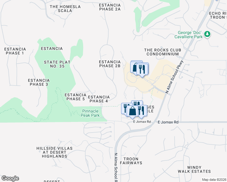map of restaurants, bars, coffee shops, grocery stores, and more near 27014 North 103rd Street in Scottsdale