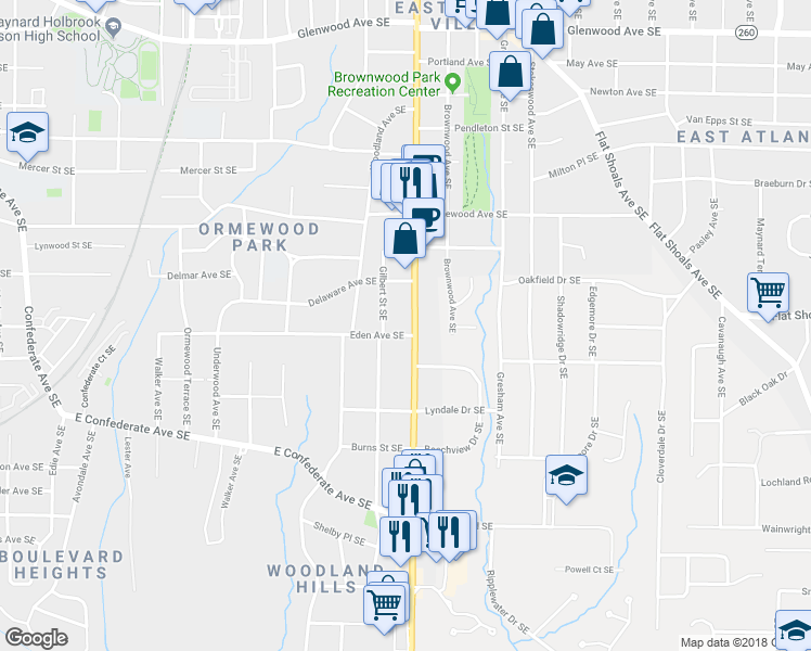 map of restaurants, bars, coffee shops, grocery stores, and more near 883 Moreland Avenue Southeast in Atlanta