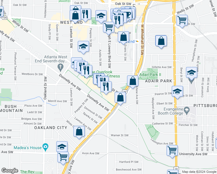 map of restaurants, bars, coffee shops, grocery stores, and more near Joseph E Lowery Boulevard Southwest & White Street Southwest in Atlanta