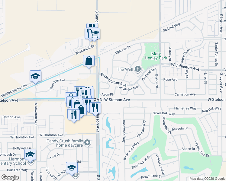 map of restaurants, bars, coffee shops, grocery stores, and more near 1063 Blackburn Way in Hemet