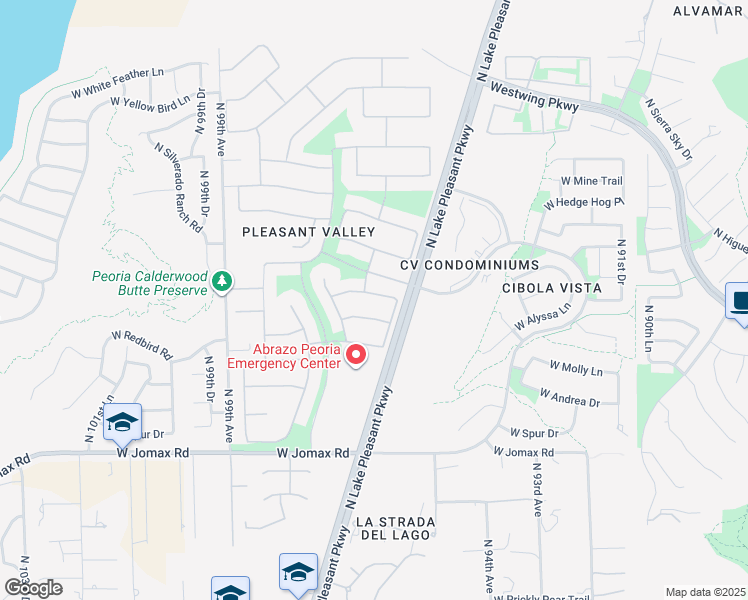 map of restaurants, bars, coffee shops, grocery stores, and more near 9619 West Quail Track Drive in Peoria