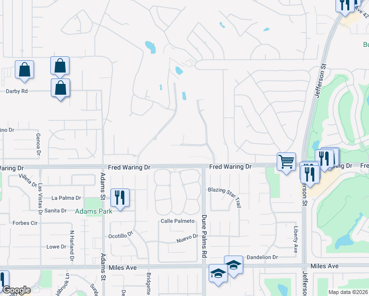 map of restaurants, bars, coffee shops, grocery stores, and more near 79371 4 Paths Lane in Bermuda Dunes