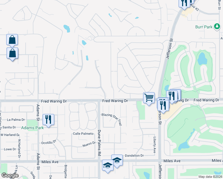 map of restaurants, bars, coffee shops, grocery stores, and more near 43761 Port Maria Road in Bermuda Dunes