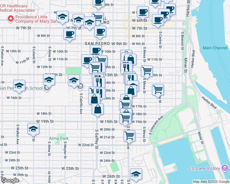 map of restaurants, bars, coffee shops, grocery stores, and more near 1504 South Grand Avenue in Los Angeles