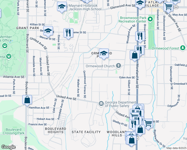map of restaurants, bars, coffee shops, grocery stores, and more near 931 Delaware Avenue Southeast in Atlanta
