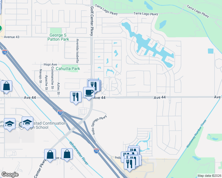 map of restaurants, bars, coffee shops, grocery stores, and more near 84136 Avenue 44 in Indio