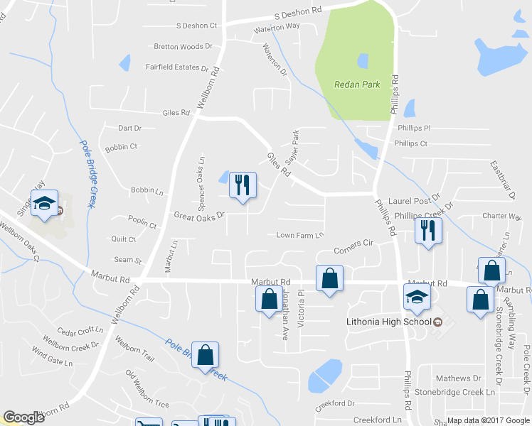map of restaurants, bars, coffee shops, grocery stores, and more near 6103 Great Oaks Drive in Lithonia