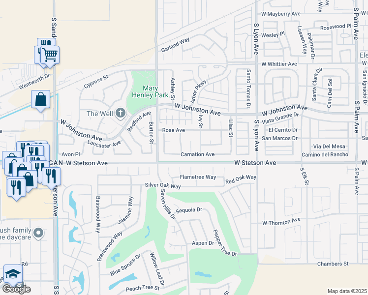map of restaurants, bars, coffee shops, grocery stores, and more near 1072 Violet Street in Hemet