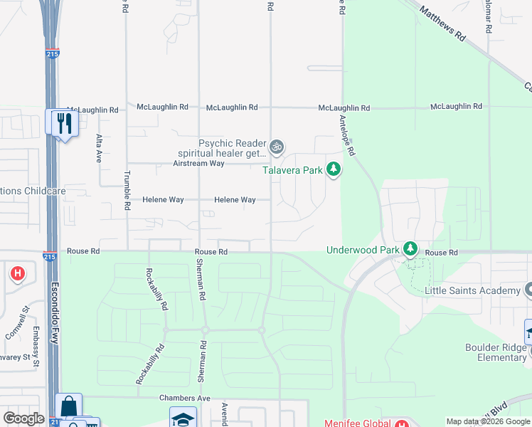map of restaurants, bars, coffee shops, grocery stores, and more near 26871 Dawson Road in Romoland