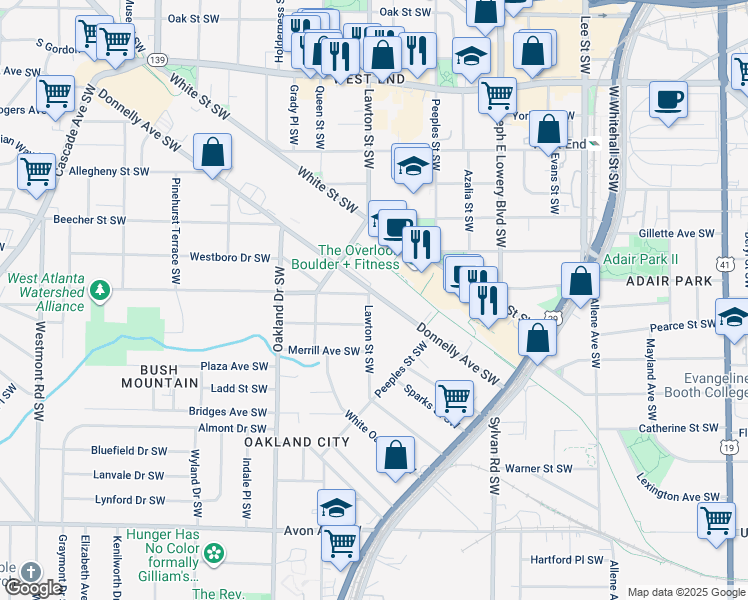 map of restaurants, bars, coffee shops, grocery stores, and more near 1076 Donnelly Avenue Southwest in Atlanta