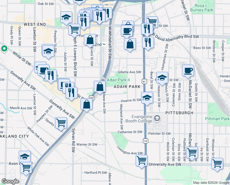 map of restaurants, bars, coffee shops, grocery stores, and more near 743 Bonnie Brae Avenue Southwest in Atlanta