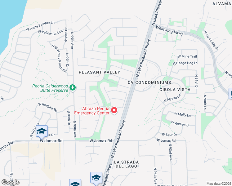 map of restaurants, bars, coffee shops, grocery stores, and more near 9639 West Quail Track Drive in Peoria