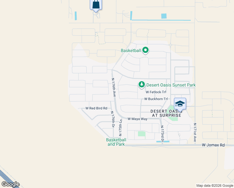 map of restaurants, bars, coffee shops, grocery stores, and more near 27278 North 175th Drive in Surprise