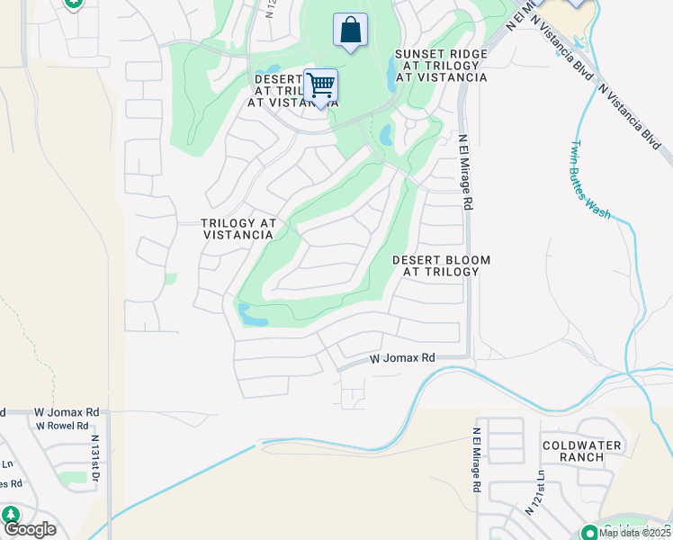 map of restaurants, bars, coffee shops, grocery stores, and more near 12609 West Fetlock Trail in Peoria