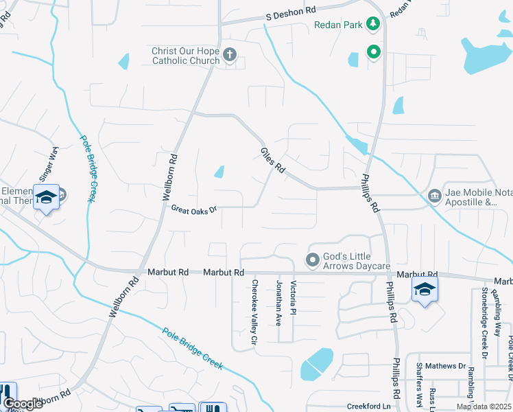 map of restaurants, bars, coffee shops, grocery stores, and more near 6103 Great Oaks Drive in Lithonia