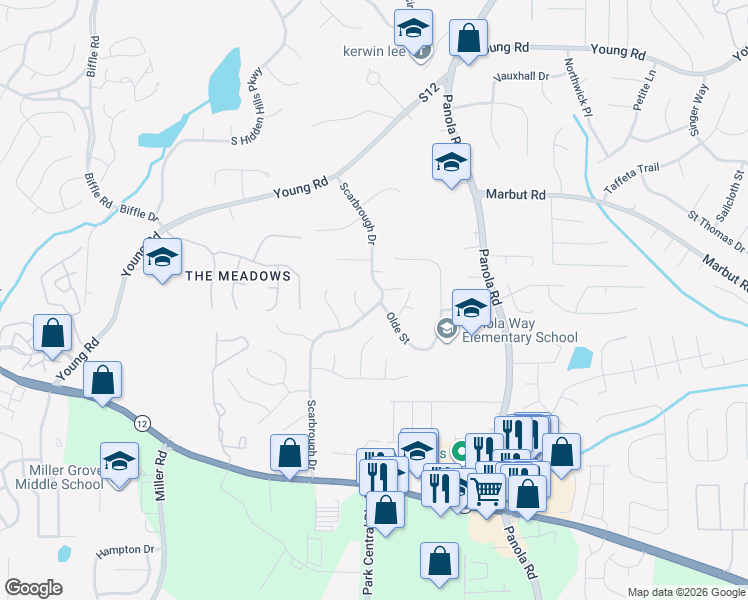 map of restaurants, bars, coffee shops, grocery stores, and more near 2039 Scarbrough Drive in Stone Mountain