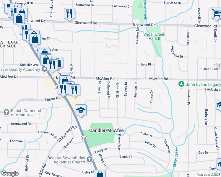 map of restaurants, bars, coffee shops, grocery stores, and more near 2046 Dellwood Place in Decatur