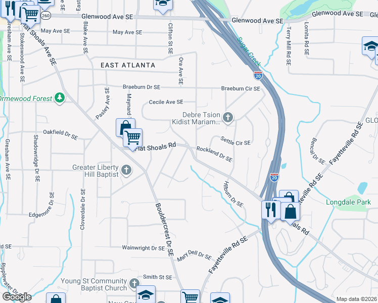 map of restaurants, bars, coffee shops, grocery stores, and more near 875 Clifton Road Southeast in Atlanta