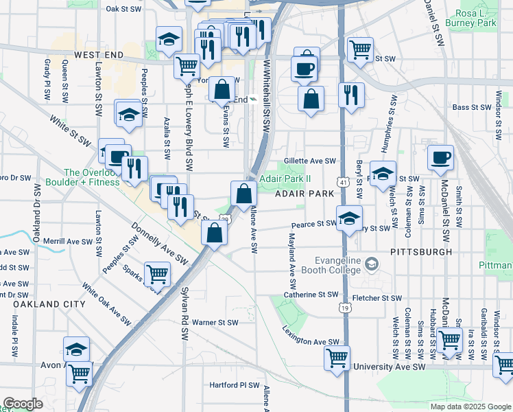 map of restaurants, bars, coffee shops, grocery stores, and more near 898 Allene Avenue Southwest in Atlanta
