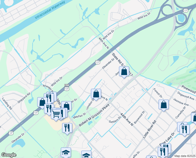 map of restaurants, bars, coffee shops, grocery stores, and more near 4604 Oleander Drive in Myrtle Beach