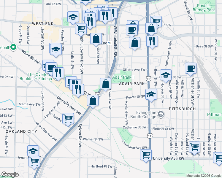 map of restaurants, bars, coffee shops, grocery stores, and more near 898 Allene Avenue Southwest in Atlanta