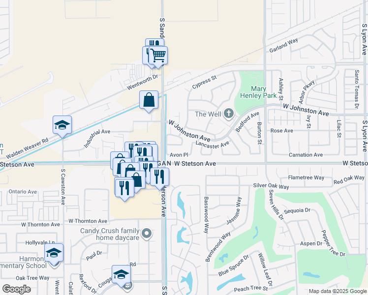 map of restaurants, bars, coffee shops, grocery stores, and more near 3155 Shipley Place in Hemet