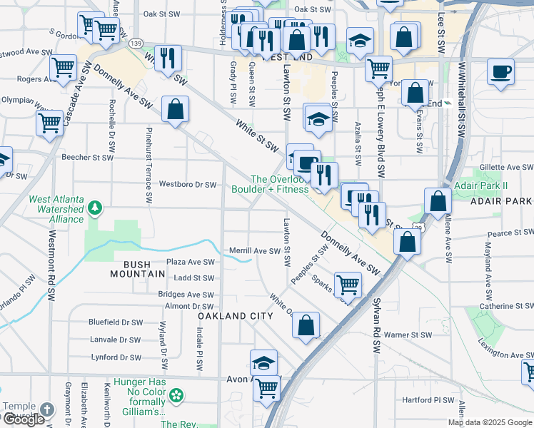 map of restaurants, bars, coffee shops, grocery stores, and more near 1122 Richland Road Southwest in Atlanta
