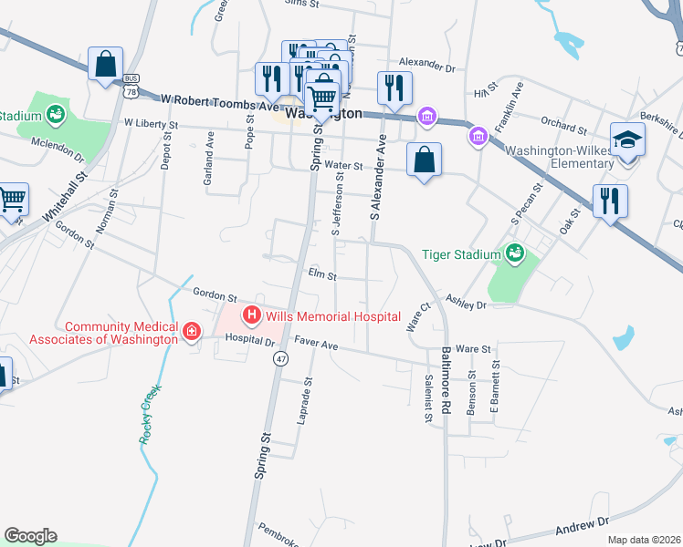 map of restaurants, bars, coffee shops, grocery stores, and more near 515 South Jefferson Street in Washington