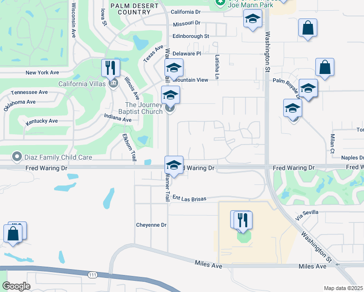 map of restaurants, bars, coffee shops, grocery stores, and more near 43812 Cll Las Brisas North in Palm Desert