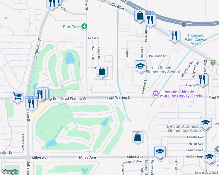 map of restaurants, bars, coffee shops, grocery stores, and more near 80613 Philadelphia Avenue in Indio
