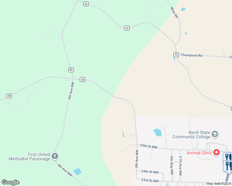 map of restaurants, bars, coffee shops, grocery stores, and more near 3080-3122 County Road 38 in Fayette