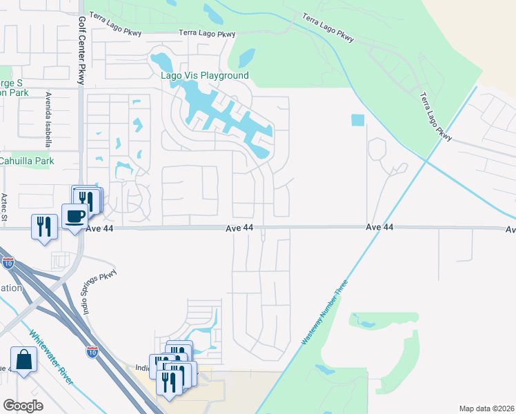 map of restaurants, bars, coffee shops, grocery stores, and more near 43876 Riunione Place in Indio