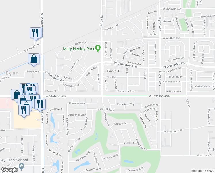 map of restaurants, bars, coffee shops, grocery stores, and more near 1074 Orchid Street in Hemet