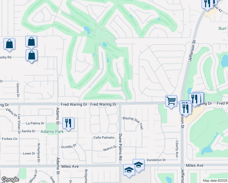map of restaurants, bars, coffee shops, grocery stores, and more near 79411 4 Paths Lane in Bermuda Dunes