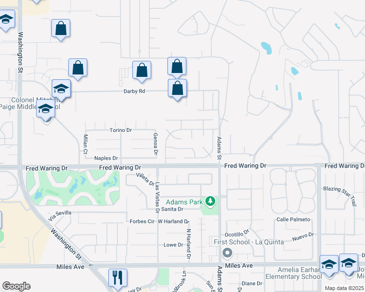 map of restaurants, bars, coffee shops, grocery stores, and more near 78900 Aurora Way in La Quinta