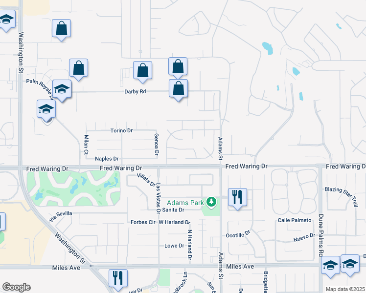 map of restaurants, bars, coffee shops, grocery stores, and more near 78880 Aurora Way in La Quinta