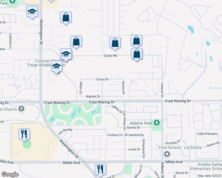 map of restaurants, bars, coffee shops, grocery stores, and more near 78672 Siena Court in La Quinta