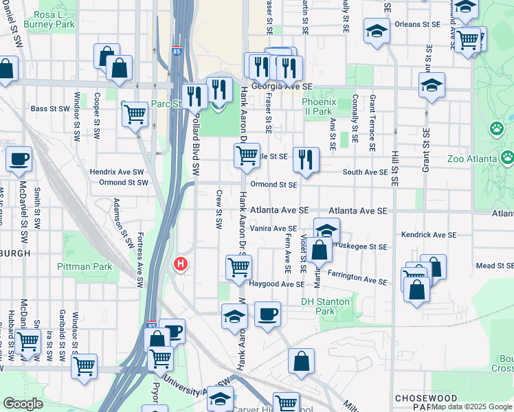map of restaurants, bars, coffee shops, grocery stores, and more near 22 Atlanta Avenue Southeast in Atlanta