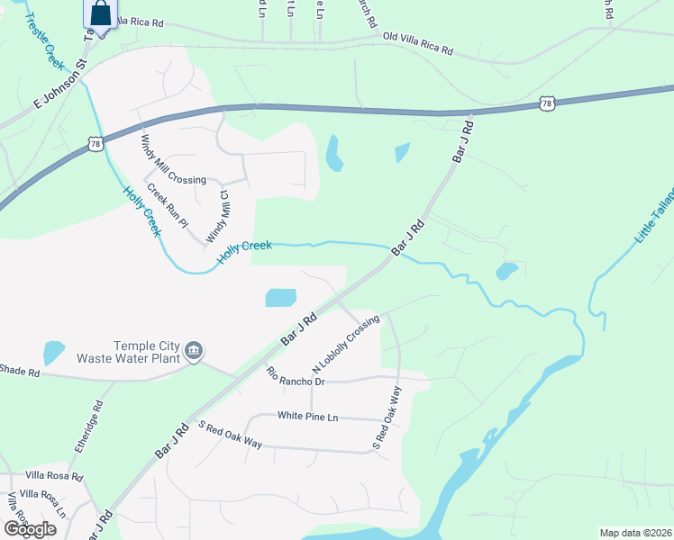 map of restaurants, bars, coffee shops, grocery stores, and more near 379 Bar J Road in Temple
