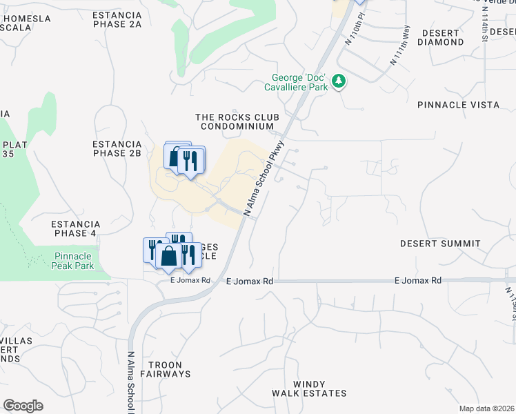 map of restaurants, bars, coffee shops, grocery stores, and more near 27000 North Alma School Parkway in Scottsdale