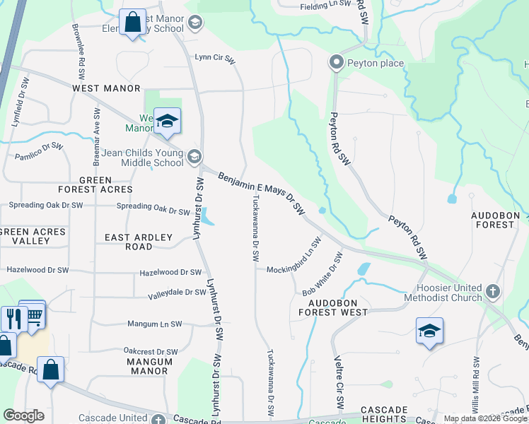 map of restaurants, bars, coffee shops, grocery stores, and more near 928 Tuckawanna Drive Southwest in Atlanta
