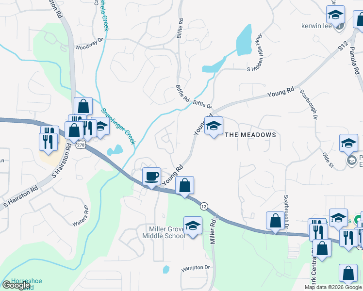 map of restaurants, bars, coffee shops, grocery stores, and more near 4626 Biffle Road in Stone Mountain